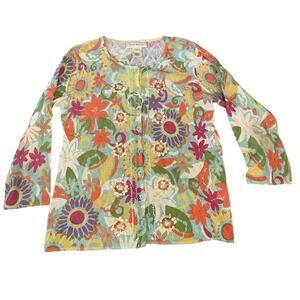Susan Bristol Womens/Teen Coastal Beaded Floral Cardigan Knit Size Medium retro